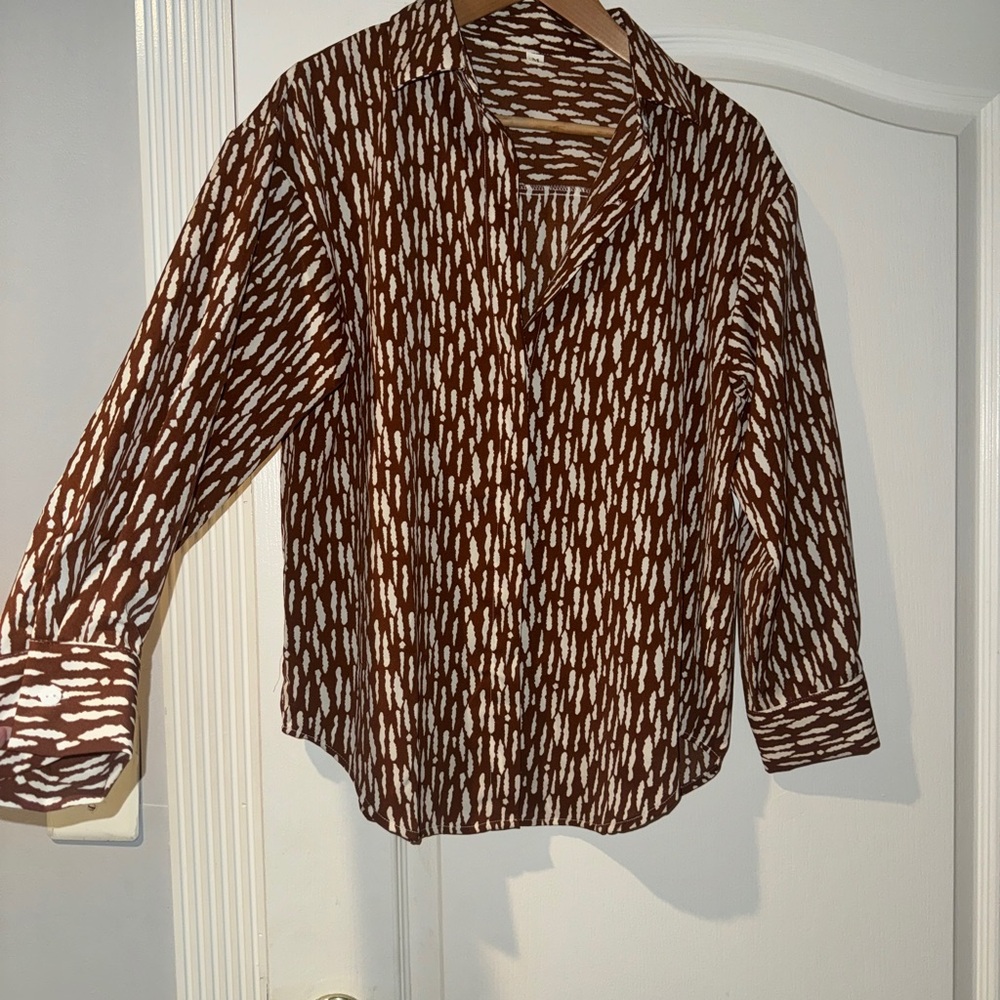 SHEIN Brown and White Button Down Shirt